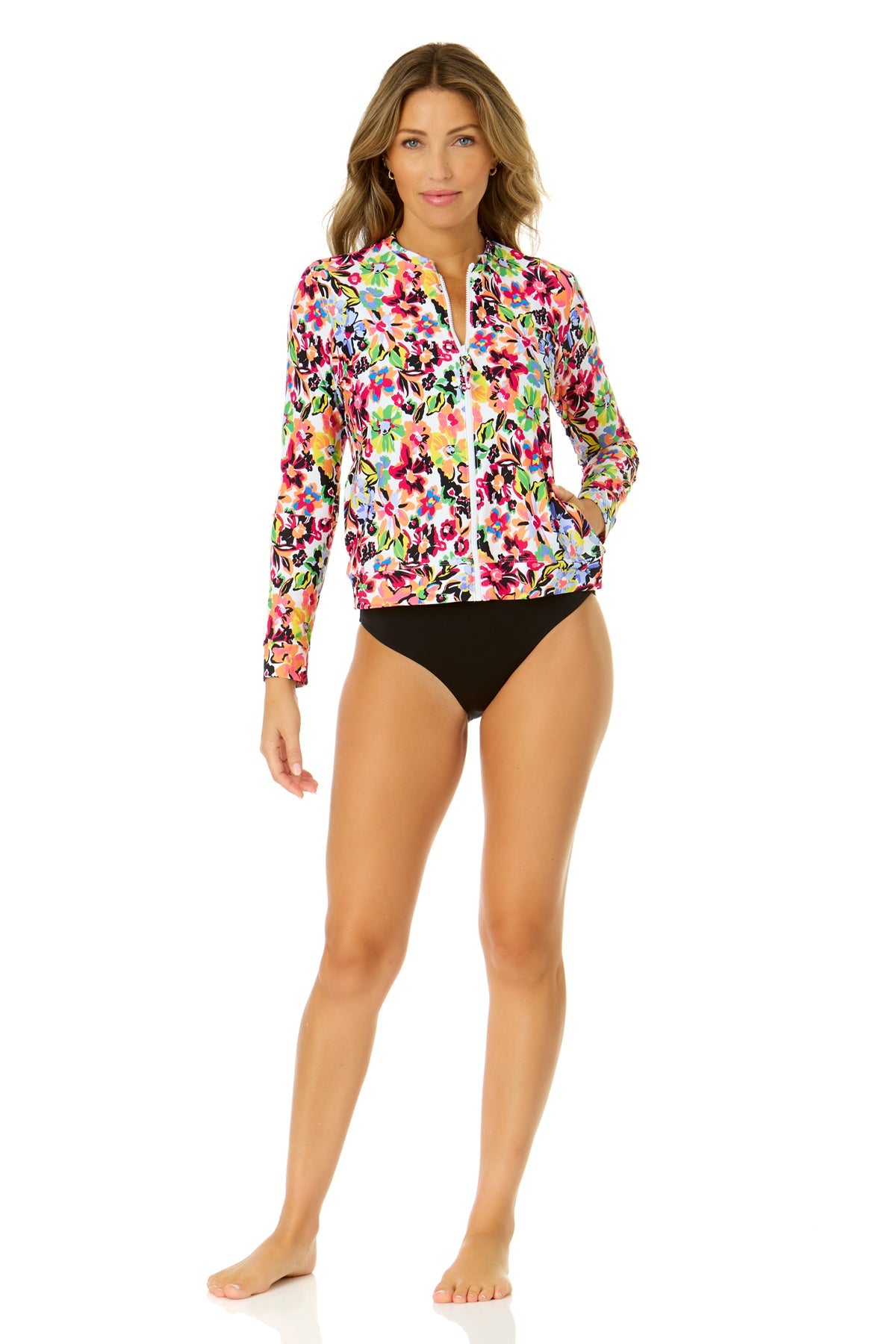 Women's Sun Blossom Long Sleeve Zip Front Rash Guard Top