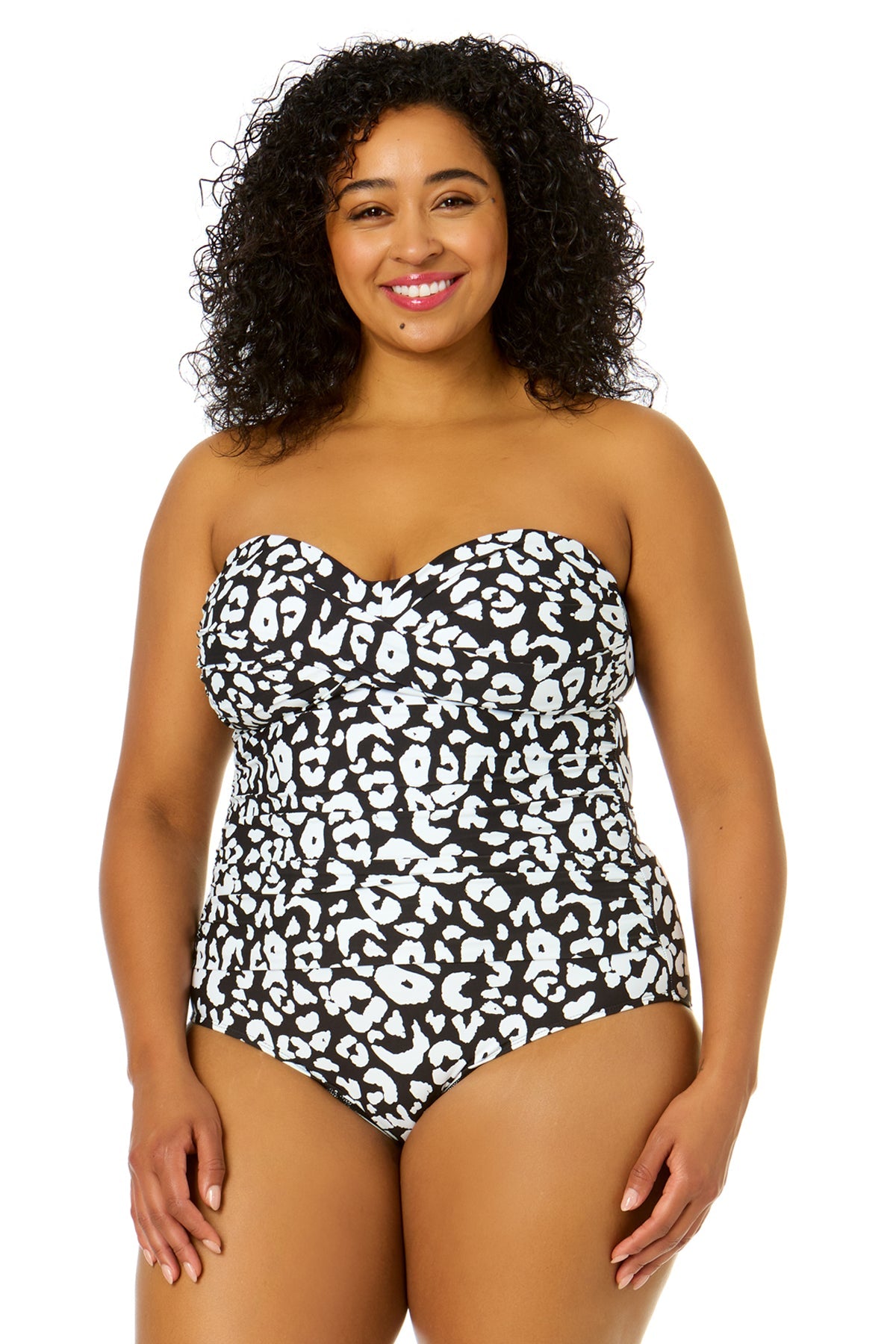 Women's Plus Size Wild Cat Twist Front Shirred One Piece Swimsuit