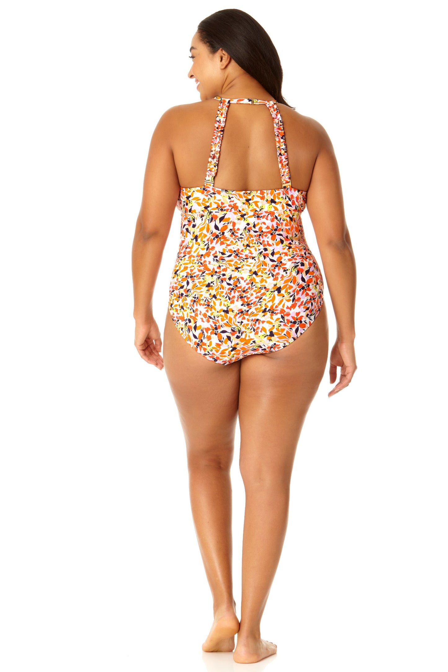 Anne Cole Plus - Women's High Neck With Ruffled Straps One Piece Swimsuit