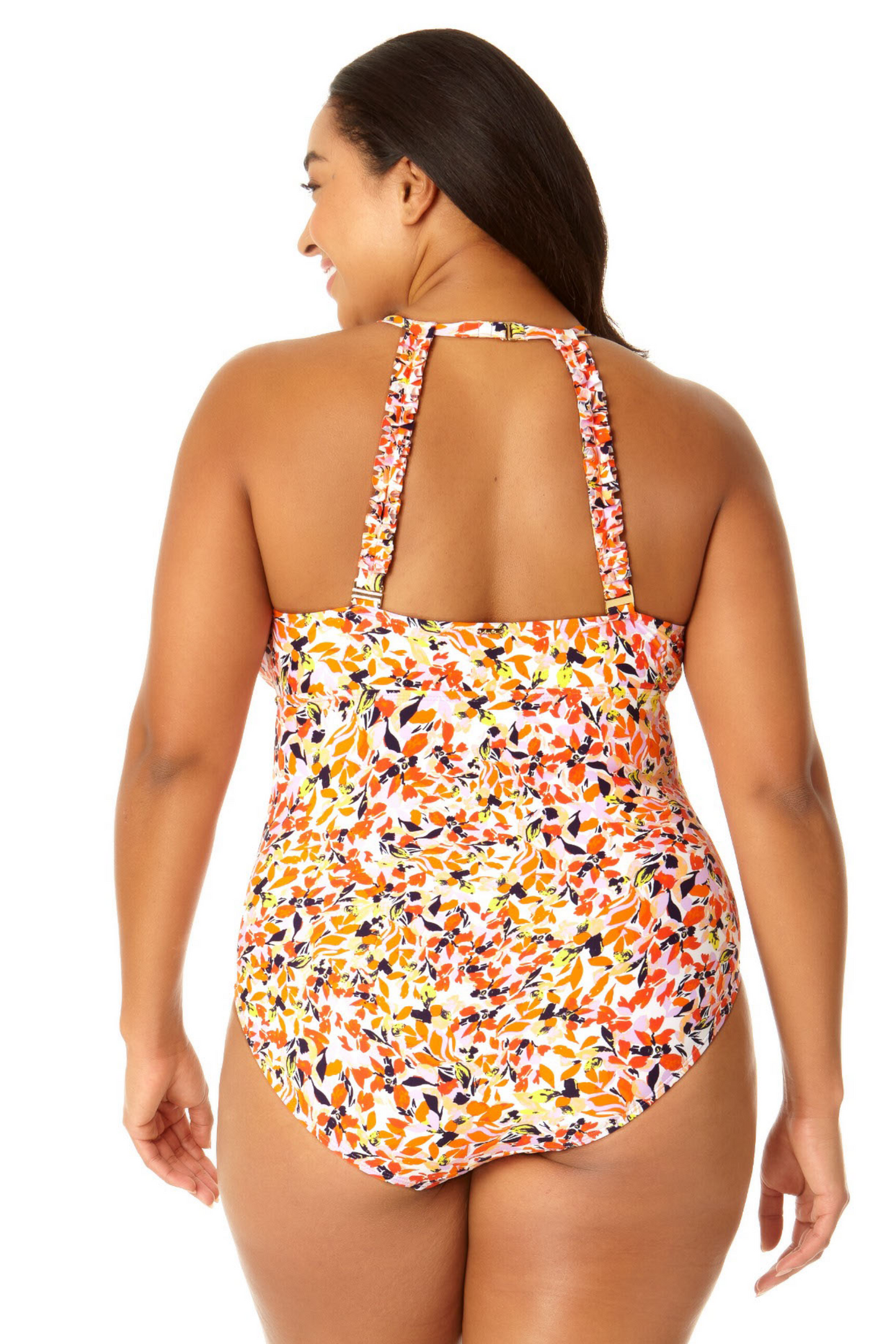 Anne Cole Plus - Women's High Neck With Ruffled Straps One Piece Swimsuit