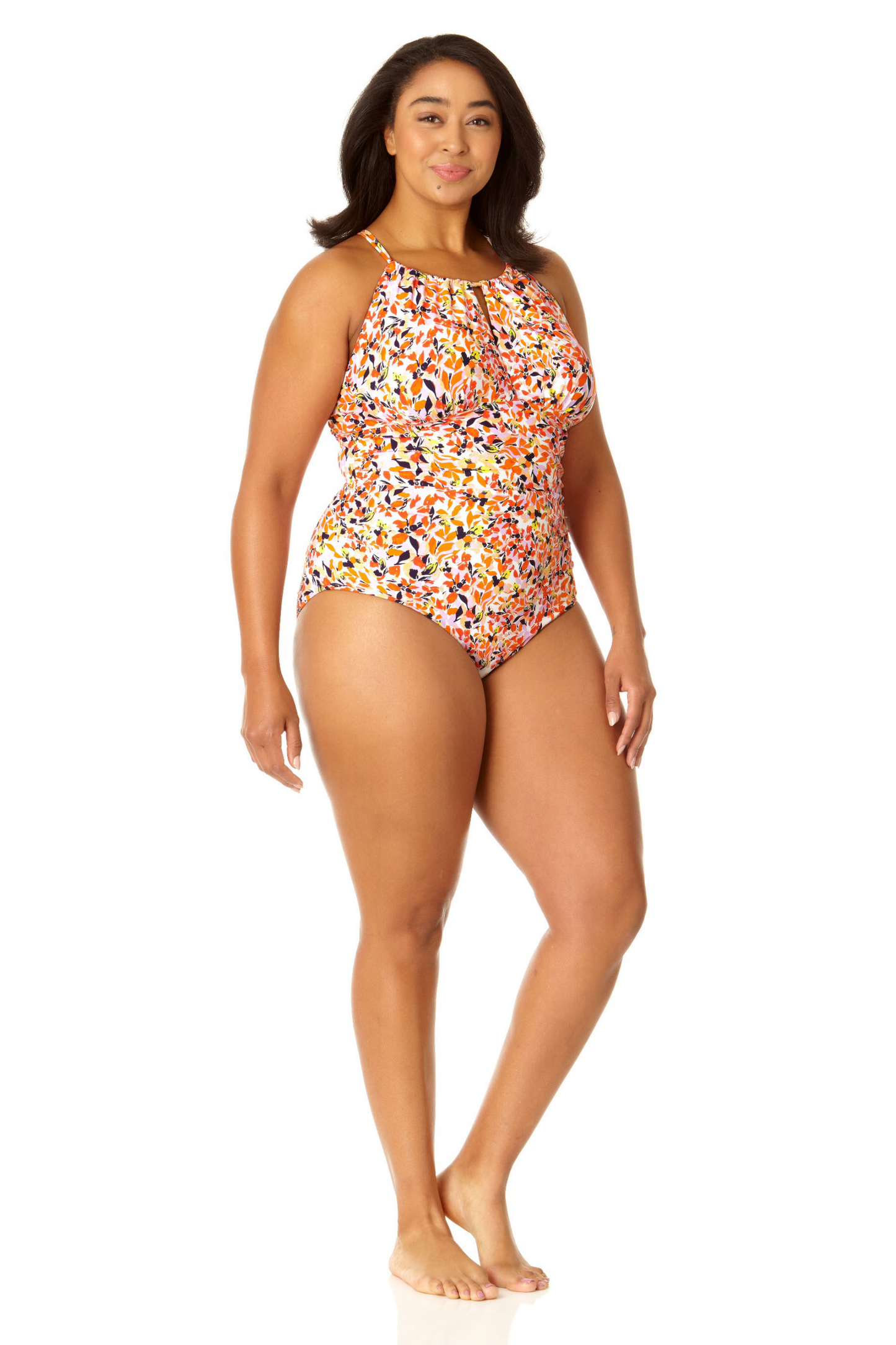 Anne Cole Plus - Women's High Neck With Ruffled Straps One Piece Swimsuit