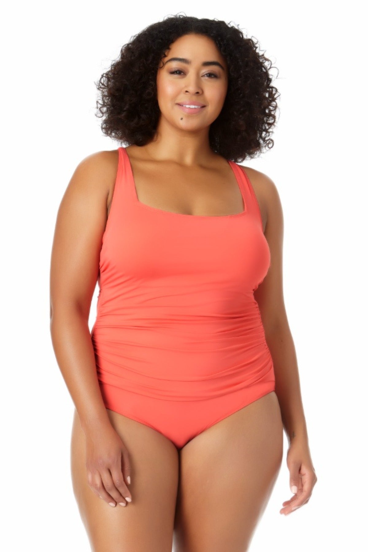 Anne Cole Plus Square Neck Shirred One Piece Swimsuits Direct