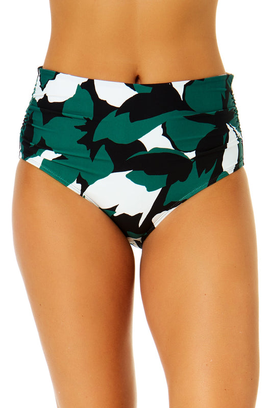 Women's Desert Bloom Fold Over High Waist Shirred Bikini Swim Bottoms