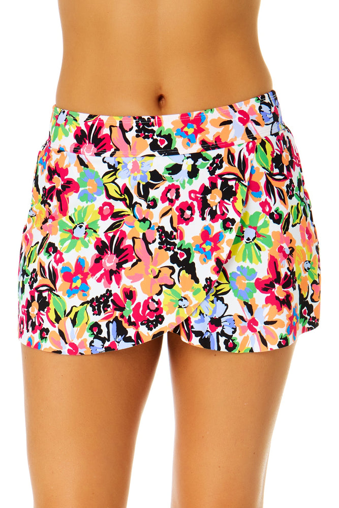 Women's Sun Blossom Drape Front Mid Rise Swim Skirt Bottom