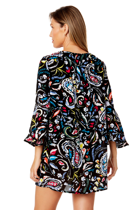 Women's Dance Floor Paisley Bell Sleeve Tunic Swimsuit Cover Up