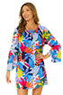 Women's Tropic Stamp Bell Sleeve Tunic Swimsuit Cover Up