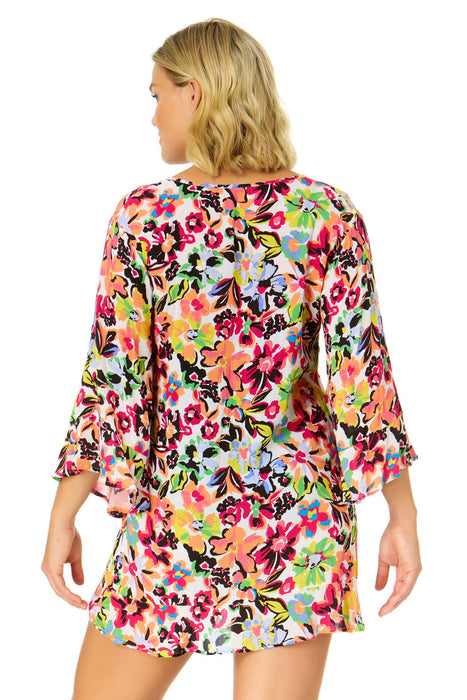 Women's Sun Blossom Flounce V Neck Tunic Swimsuit Cover Up