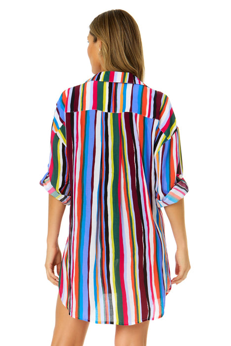 Women's Easy Breezy Stripe Button Down Shirt Swimsuit Cover Up