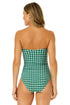Women's Green Gingham Twist Front Shirred One Piece Swimsuit
