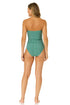 Women's Green Gingham Twist Front Shirred One Piece Swimsuit