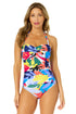 Women's Tropic Stamp Twist Front Shirred One Piece Swimsuit