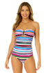 Women's Easy Breezy Stripe Strapless Bandeau Keyhole Shirred One Piece Swimsuit