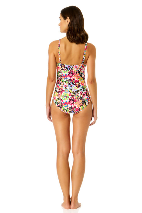 Women's Sun Blossom Retro Twist Front Shirred One Piece Swimsuit