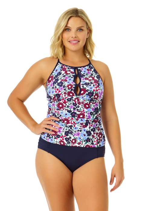 Women s Meadow Bouquet Cut Out Boat Neck Tankini Swim Top Swimsuits Direct