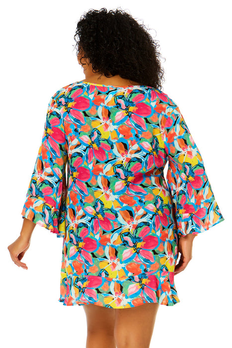 Women's Plus Size Amalfi Floral Flounce V Neck Tunic Swimsuit Cover Up