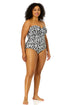 Women's Plus Size Wild Cat Twist Front Shirred One Piece Swimsuit