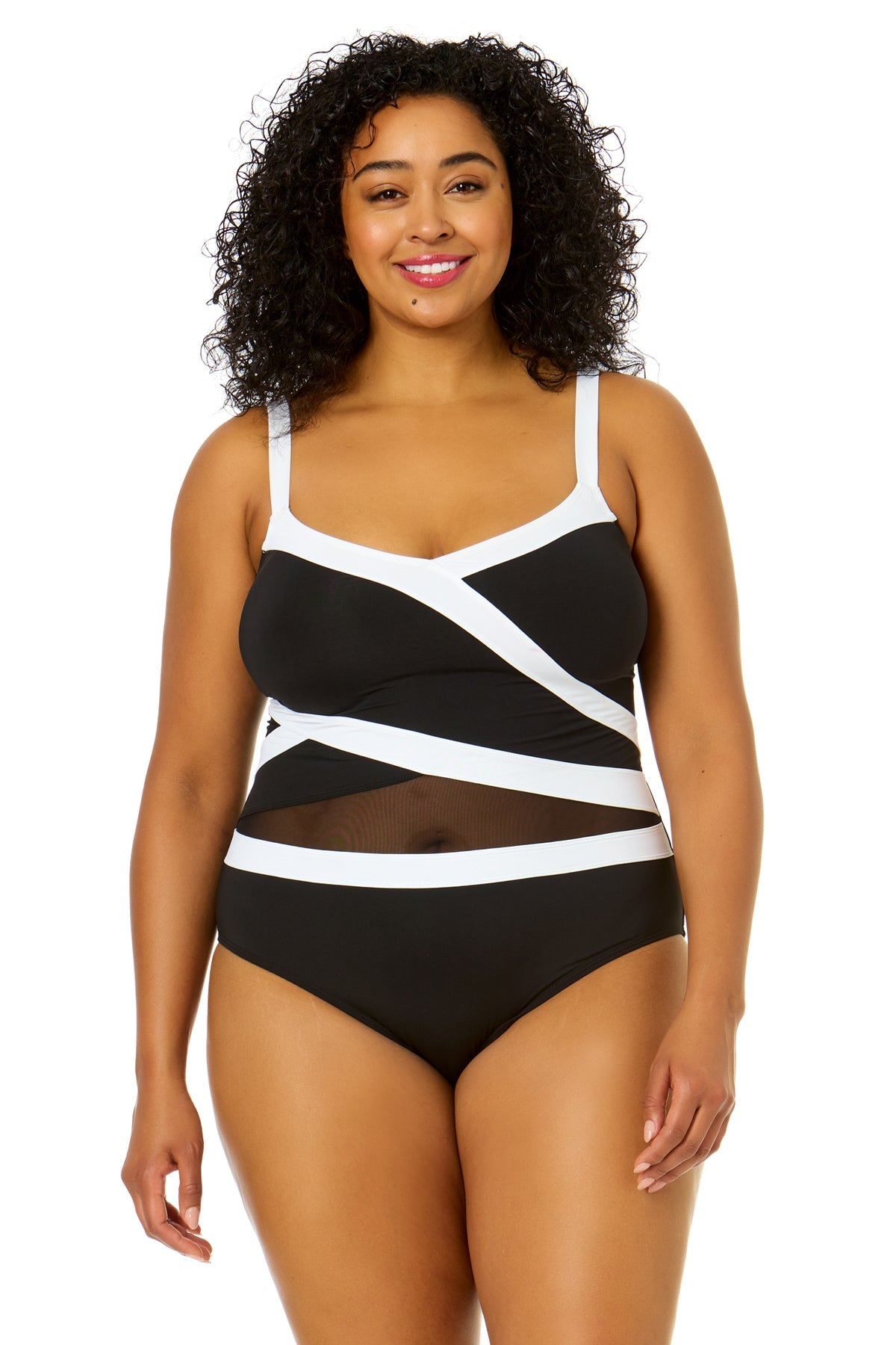 Women's Plus Size Mesh Around Mesh Insert One Piece Swimsuit