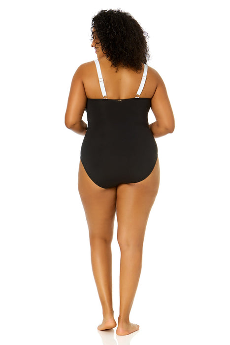 Women's Plus Size Mesh Around Mesh Insert One Piece Swimsuit