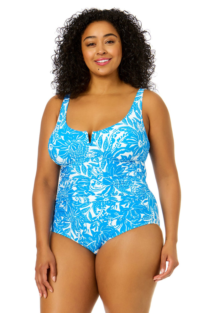 Women's Plus Size Midnight Floral V-Wire One Piece Swimsuit