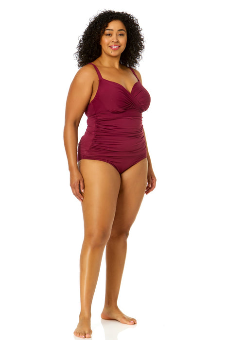 Women's Plus Size Live In Color Twist Front Underwire Tankini Swim Top