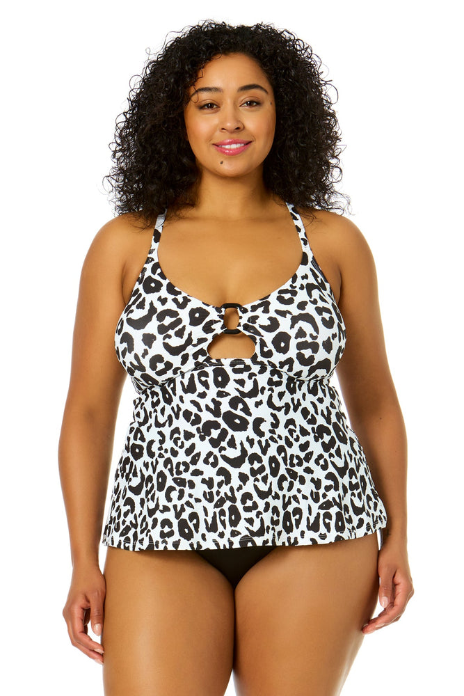 Women's Plus Size Wild Cat Ring Easy Tankini Swim Top