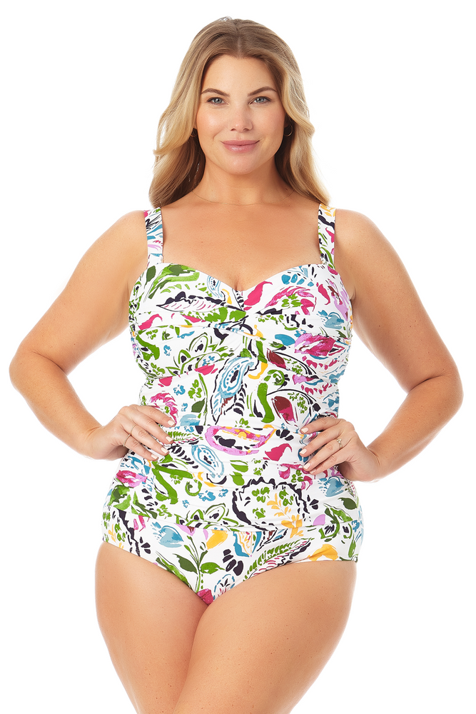 Anne Cole Plus - Twist Front Shirred One Piece Swimsuit