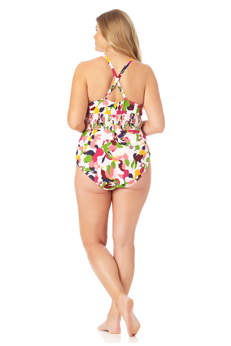Anne Cole Plus - High Neck Smocked One Piece Swimsuit