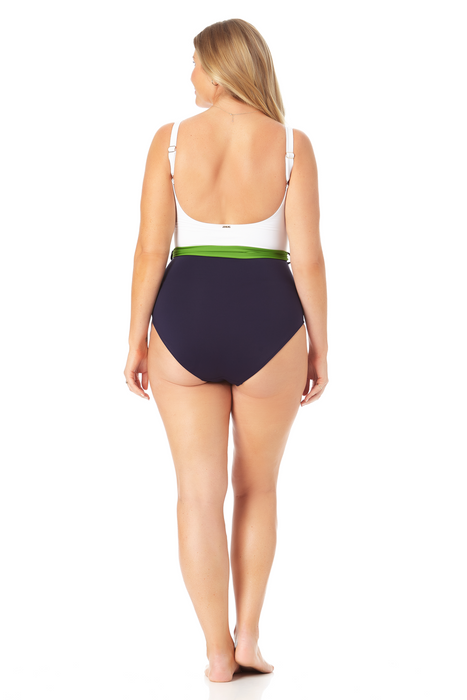Anne Cole Plus - Belted Scoop Neck One Piece Swimsuit