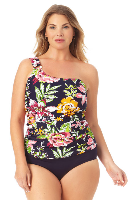 Anne Cole Plus - Assymetrical Ring Bandeau Tankini Swim Top