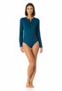 Anne Cole - Women's Long Sleeve Front Zip Rash Guard Swimsuit