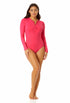 Anne Cole - Women's Long Sleeve Front Zip Rash Guard Swimsuit