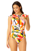 Anne Cole - Women's Flutter Sleeve Zip Up Rash Guard One Piece Swimsuit