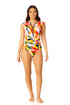 Anne Cole - Women's Flutter Sleeve Zip Up Rash Guard One Piece Swimsuit