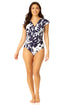 Anne Cole - Women's Flutter Sleeve Zip Up Rash Guard One Piece Swimsuit