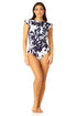 Anne Cole - Women's Flutter Sleeve Zip Up Rash Guard One Piece Swimsuit