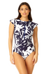 Anne Cole - Women's Flutter Sleeve Zip Up Rash Guard One Piece Swimsuit