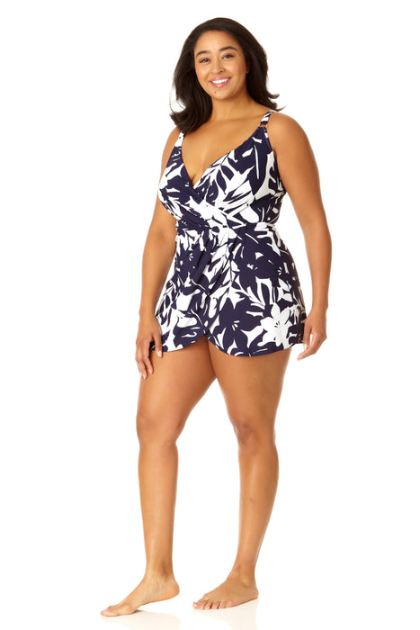 Anne Cole Plus - Women's Swim Dress With Skirted Bottom