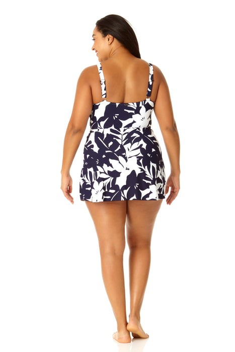 Anne Cole Plus - Women's Swim Dress With Skirted Bottom