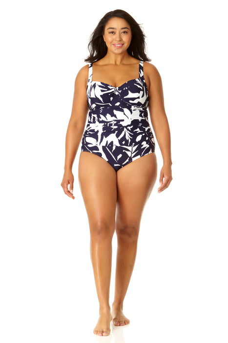 Anne Cole Plus - Women's Retro Twist Front Shirred One Piece Swimsuit