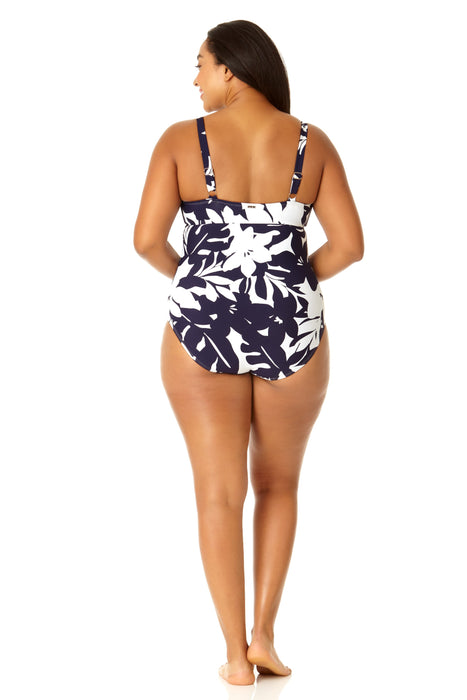 Anne Cole Plus - Women's Retro Twist Front Shirred One Piece Swimsuit