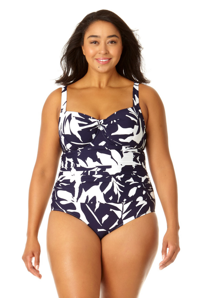 Anne Cole Plus - Women's Retro Twist Front Shirred One Piece Swimsuit