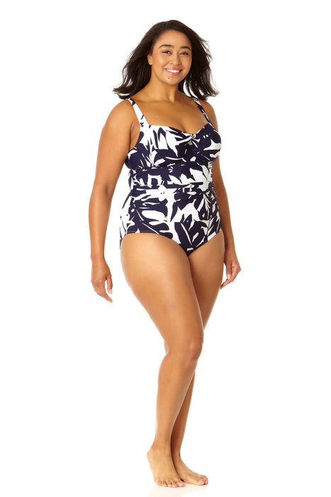 Anne Cole Plus - Women's Retro Twist Front Shirred One Piece Swimsuit