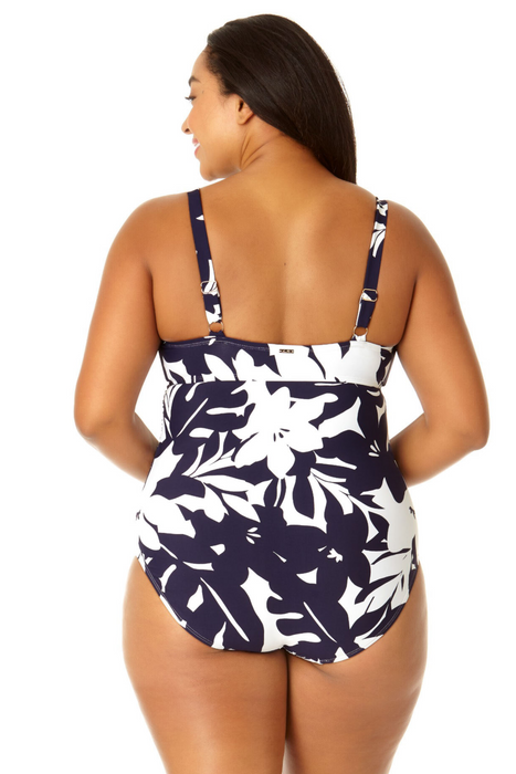 Anne Cole Plus - Women's Retro Twist Front Shirred One Piece Swimsuit