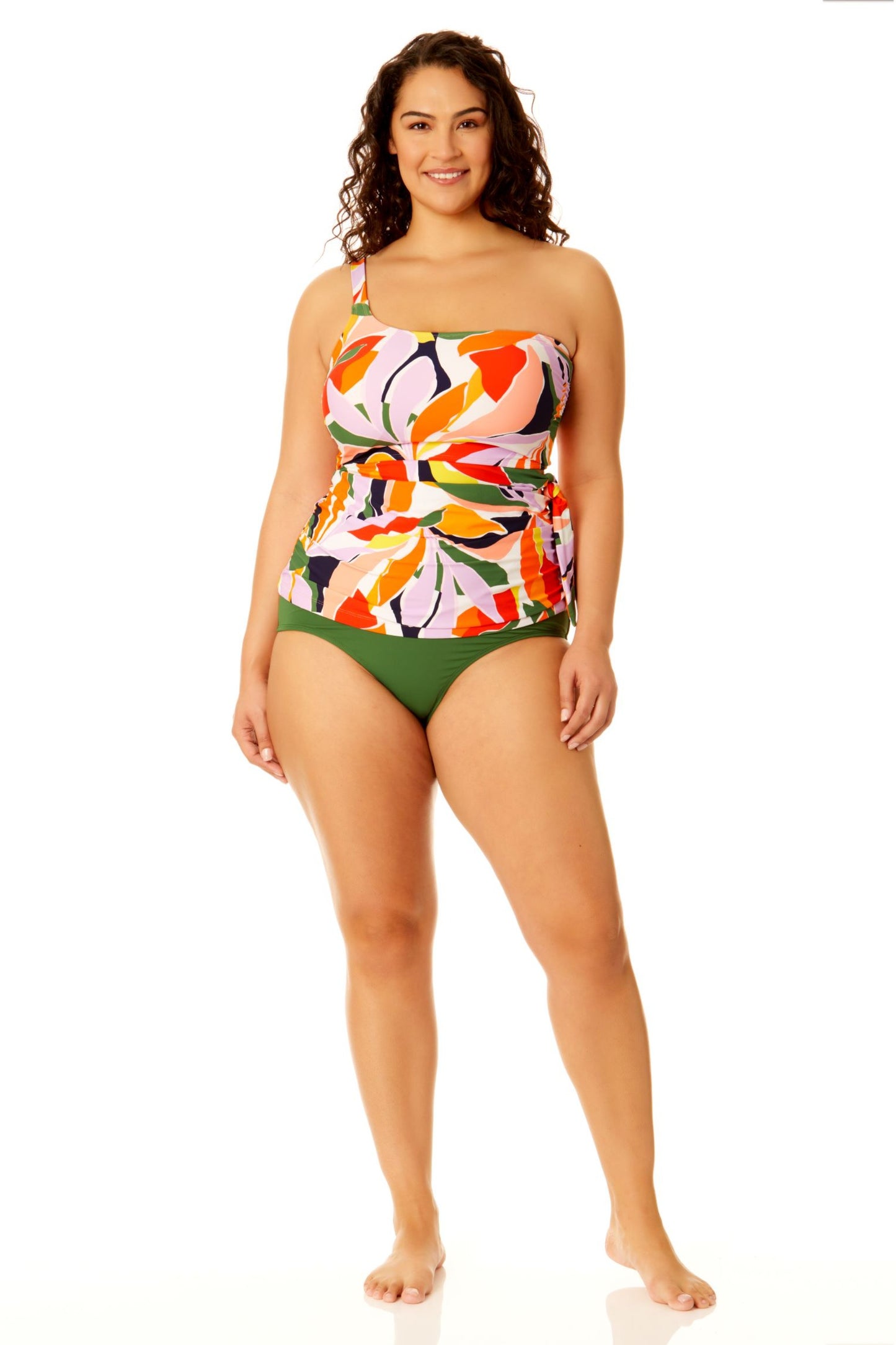 Anne Cole Plus - Women's Asymmetrical Side Tie Tankini Swim Top