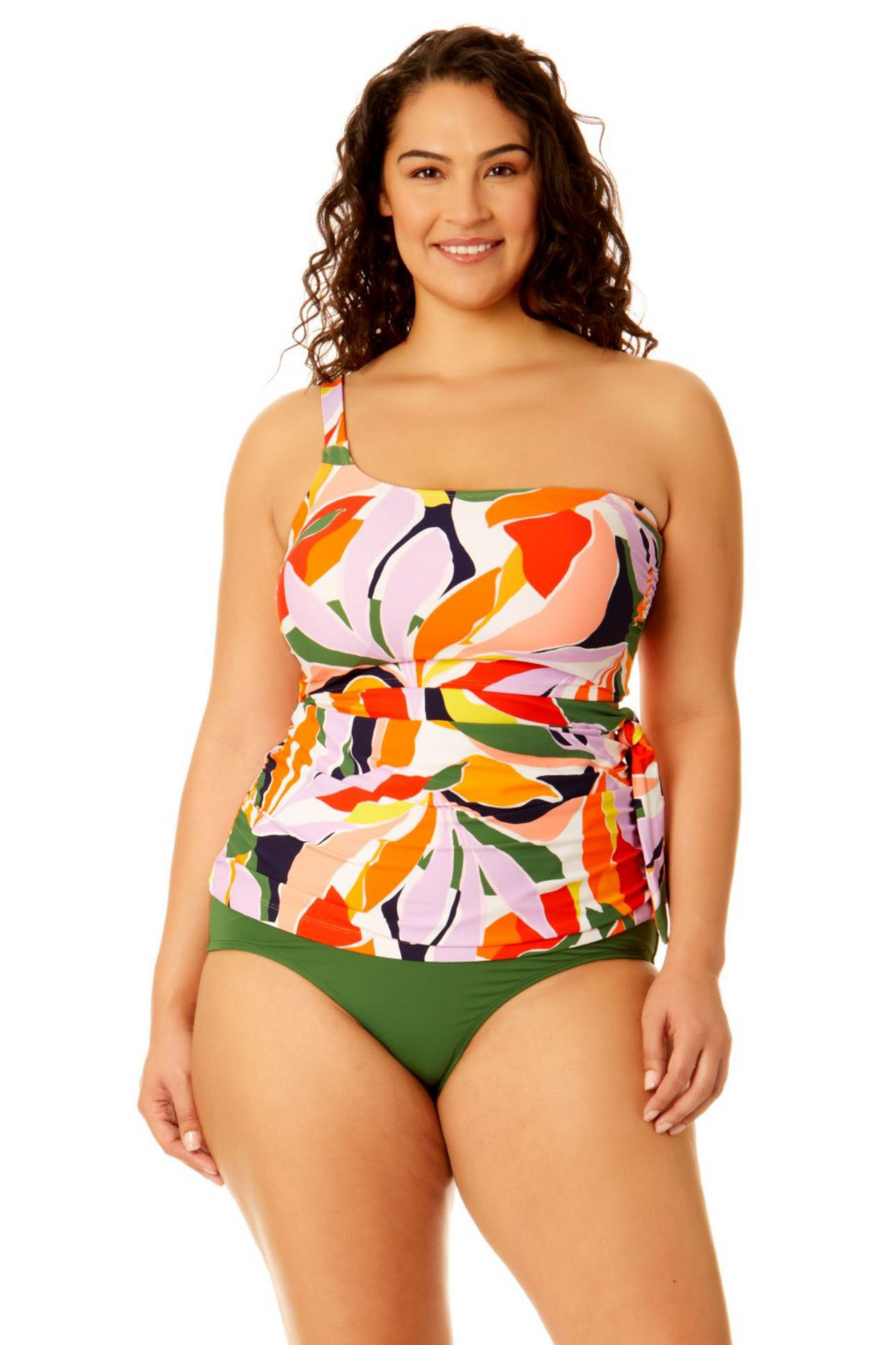Anne Cole Plus - Women's Asymmetrical Side Tie Tankini Swim Top