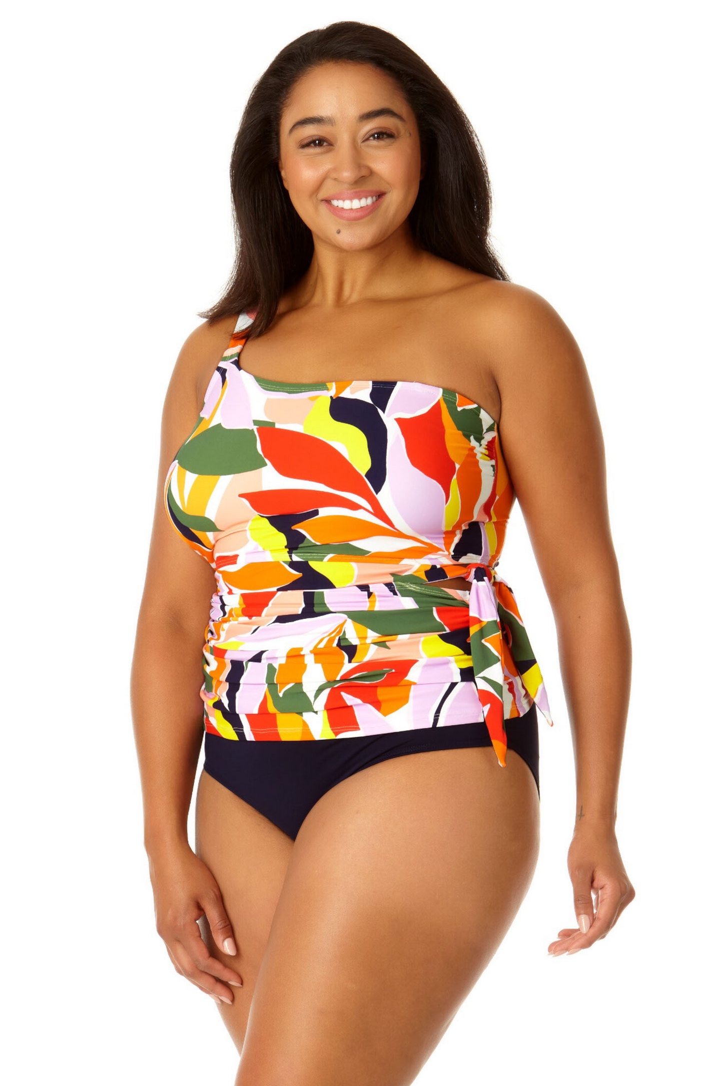 Anne Cole Plus - Women's Asymmetrical Side Tie Tankini Swim Top