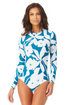 Anne Cole - Long Sleeve Open Back One Piece Rash Guard Swimsuit