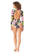 Anne Cole - Long Sleeve Open Back One Piece Rash Guard Swimsuit