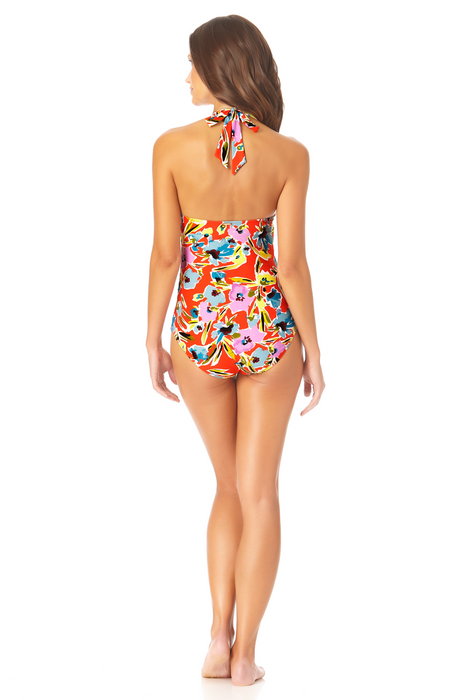 Anne Cole - Shirred Front Halter One Piece Swimsuit